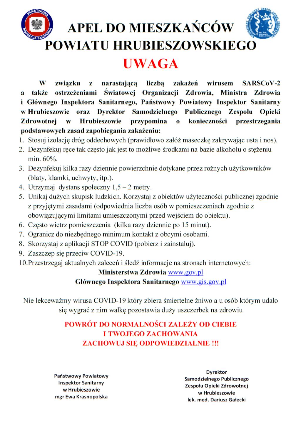 Apel do mieszkańców powiatu hrubieszowskiego