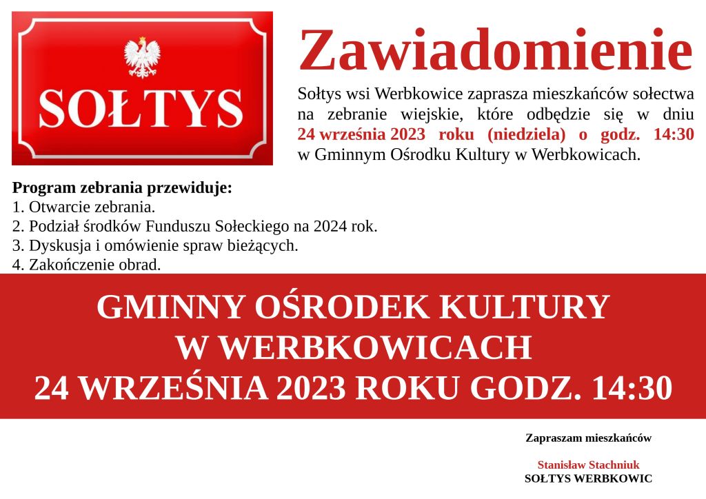 Zebranie wiejskie Werbkowice 24 września 2023 roku