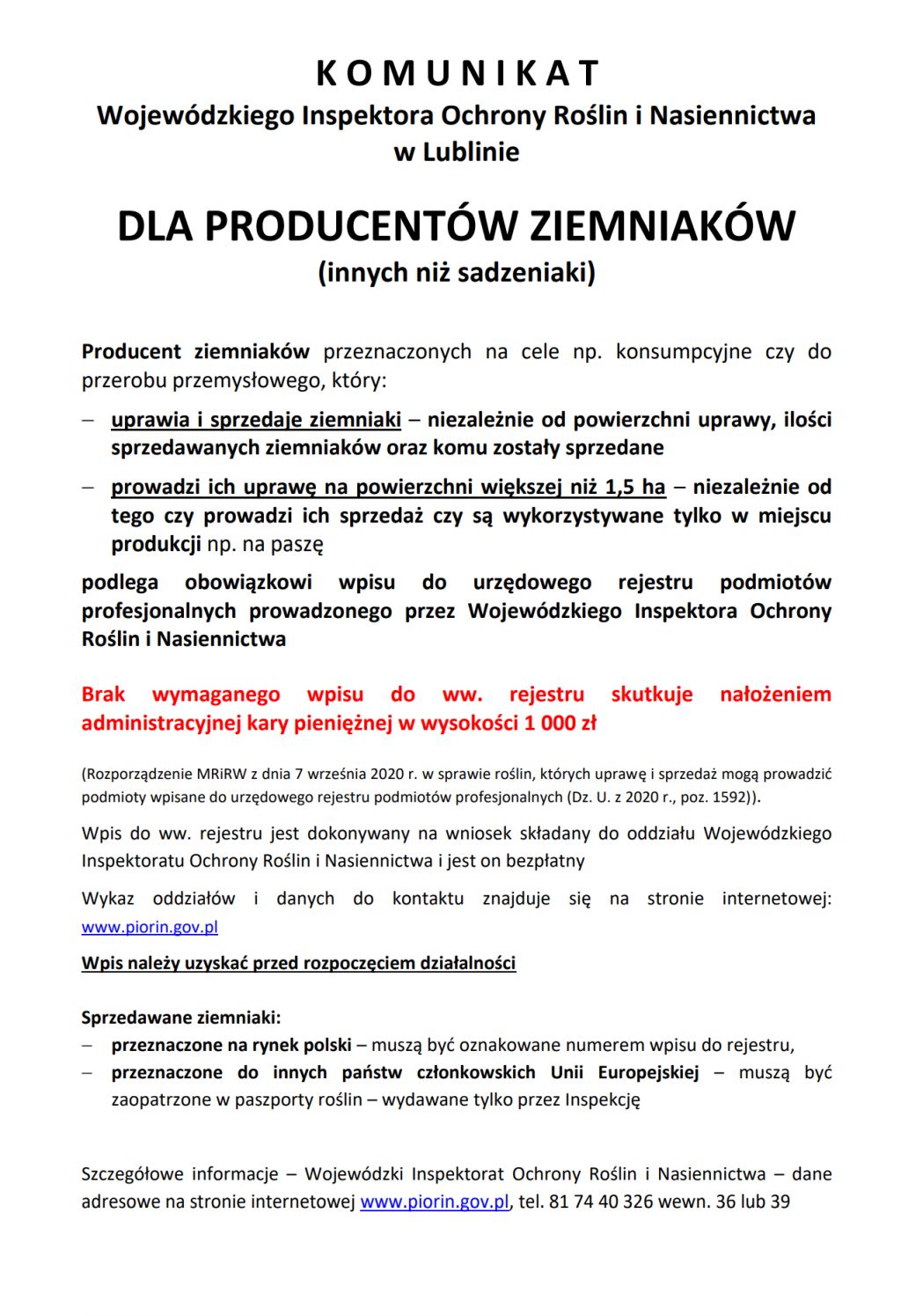 Komunikaty WIORiN w Lublinie