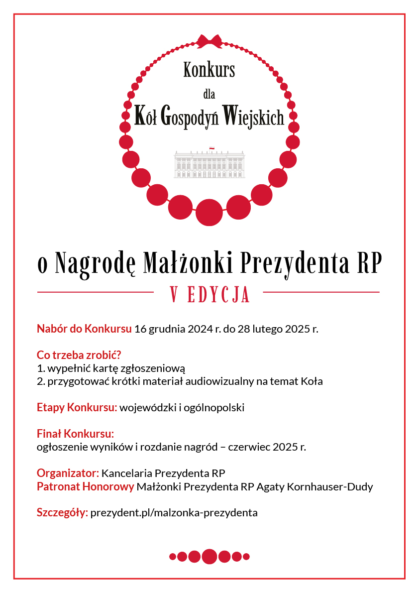 V Edycja Konkursu dla Kół Gospodyń Wiejskich o Nagrodę Małżonki Prezydenta RP