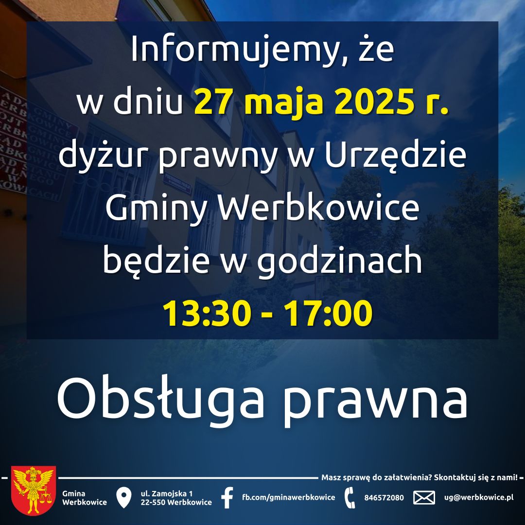 Informacja - obsługa prawna w dniu 27.05.2025
